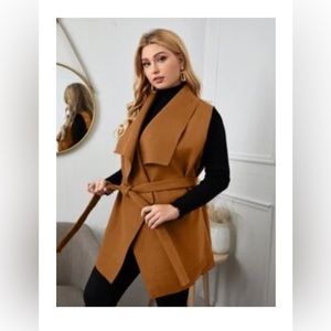 Plus Waterfall Collar Belted Vest Coat